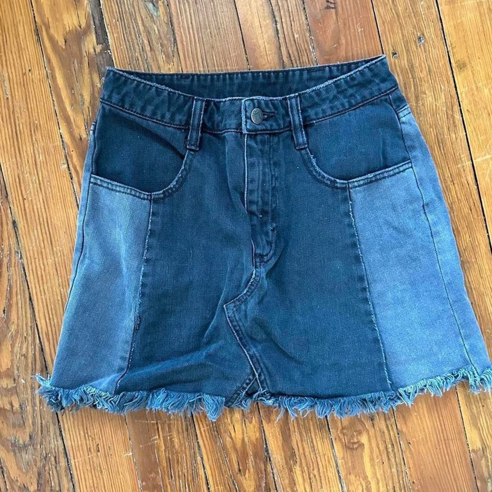 Free People black toned patchwork denim skirt